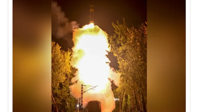 Agni-Prime missile launch from rail-based mobile launcher